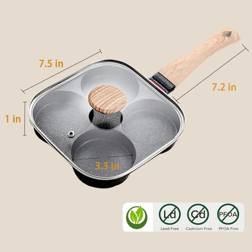 Miniatura 6 de JUSTUP Sartén antiadherente para huevos, sartén dividida para huevos, mango resistente al calor, sartén de 3 secciones, sartén para tortilla