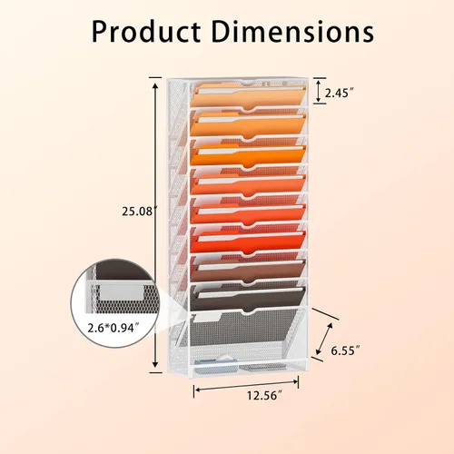 Miniatura 5 de Marbrasse Organizador de archivos de pared colgante de 10 niveles, soporte para archivos de pared para papeles, portapapeles de archivos