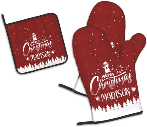 Miniatura 19 de Manoplas de horno personalizadas para Navidad, juego de guantes de horno personalizados y soportes para ollas con foto, divertidos regalos