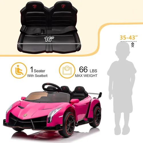 Miniatura 6 de Winado Auto eléctrico para niños de 12V, vehículo con licencia Lamborghini Veneno, juguete de auto con batería, control parental, puertas Rosa
