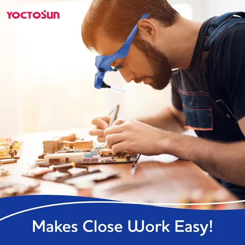Miniatura 8 de YOCTOSUN - Gafas de aumento con 4 luces LED, 5 lentes, estuche de almacenamiento para la cabeza, lupa iluminada manos libres para manualidades, Azul