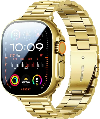 Miniatura 11 de Bekomo Compatible with Apple Watch Band 49mm 46mm 44mm 45mm 42mm 40mm 38mm 41mm, Stainless Steel iWatch Bands with 2 Pack Tempered Glass Case for
