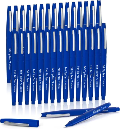 Lelix Bolígrafos de punta de fieltro, paquete de 30 azules, punta media de 1/32" (0.7 mm), marcadores de punta de fieltro para diario, escritura,