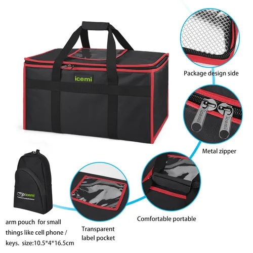 Miniatura 4 de Bolsa para entrega de alimentos, 56L, negro oscuro, formal, unisex, cierre de cremallera, correa para el hombro, sin ruedas, patrón sólido, 13x13x12