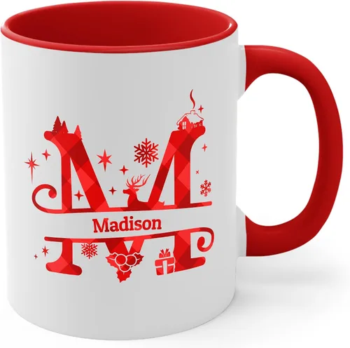 Miniatura 10 de Taza de café con inicial de decoración navideña con nombre, taza personalizada para mujeres y hombres, regalos con monograma, tazas de café