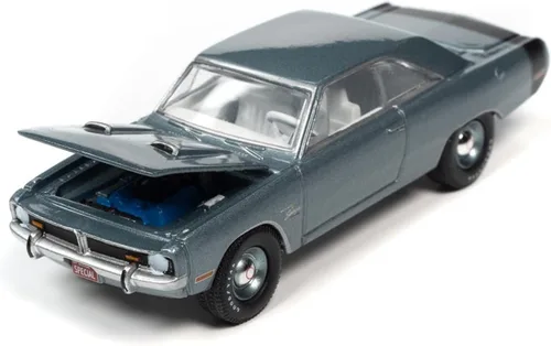 Auto World 64362-AWSP105 A 1971 Dart Swinger 340 - Modelo de automóvil fundido a troquel Ed 1/64, color gris plomizo con rayas negras