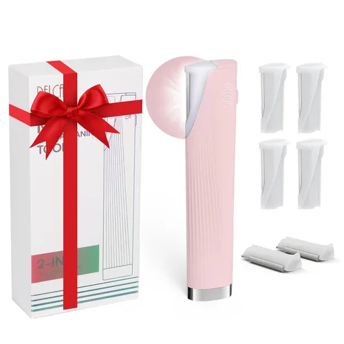 PELCAS Kit de herramientas de dermaplaning eléctrico para mujer cara con luz LED, mini maquinilla de afeitar facial con 6 cuchillas, 3 velocidades,