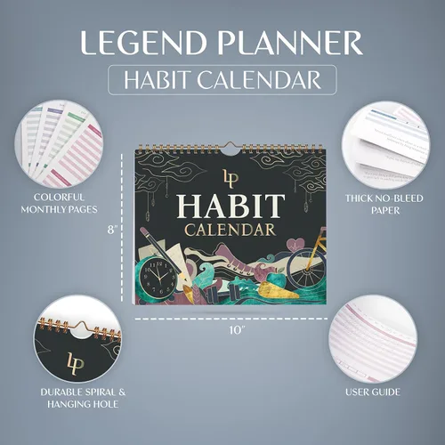 Miniatura 2 de Calendario de hábitos de leyenda para rastrear hábitos diarios, rastreador motivacional para rastrear hábitos atómicos, 2 años, sin fecha, 10 x 8