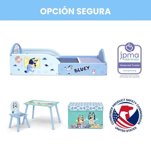 Miniatura 4 de Delta Children - Juego Bluey de 4 piezas para habitación en una caja para niños pequeños – Incluye cama para dormir y jugar, mesa, 1 silla y caja