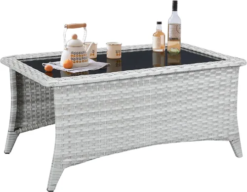 Miniatura 10 de Belord Mesa de centro al aire libre para patio, mesa de centro de ratán de 40 pulgadas con almacenamiento de 2 capas, mesa rectangular de mimbre