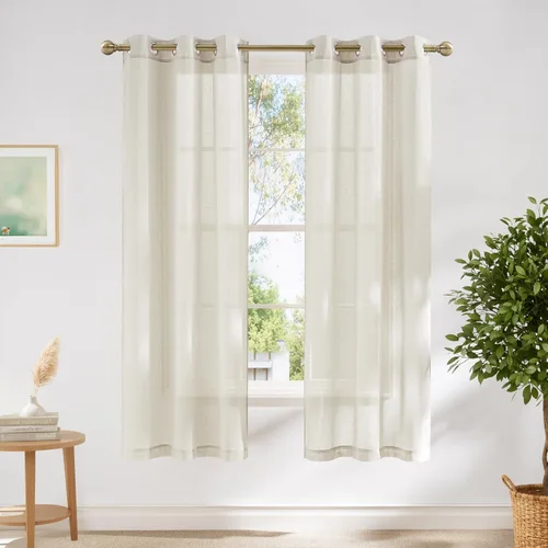 Miniatura 55 de NICETOWN Cortinas de lino traslúcidas con textura de lino de 84 pulgadas de largo, con ojales semitraslúcidos, tratamientos de ventana, privacidad