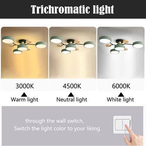 Miniatura 4 de Lámpara de techo LED regulable de 6 luces, 32 pulgadas, moderna lámpara de techo de madera de 48 W para sala de estar, dormitorio, cocina, 3000