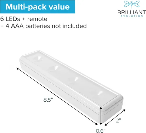 Miniatura 3 de Brilliant Evolution Paquete de 6 luces LED inalámbricas para debajo del gabinete, con 2 controles remotos, luces alimentadas por batería