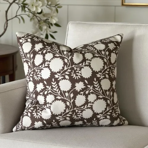 Miniatura 4 de Generic Funda de almohada floral moderna orgánica marrón, diseño floral bohemio de 18 x 18 pulgadas
