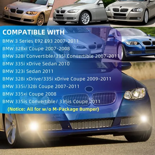Miniatura 2 de Faros antiniebla para BMW E92 E93 (323i Sedán, 328i 335i 335is Convertible, 328i 328xi 335i 335xi 335is Coupe, 335i xDrive Sedán), todo sin