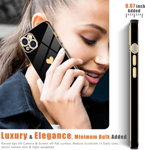 Miniatura 6 de Teageo Funda para iPhone 13 mini para mujeres y niñas, diseño de corazón de amor, cubierta trasera suave, protección completa de la cámara, Negro
