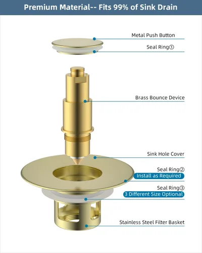 Miniatura 7 de Hibbent Paquete de 2 Tapones Universales de Todo Metal para Lavabo de Baño para Lavamanos de 1.1''~2.3'', Colador de Desagüe de Lavabo Emergente