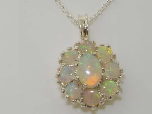 Miniatura 2 de Ladies Solid 925 Sterling Silver Natural Fiery Opal Large Cluster Pendant Necklace