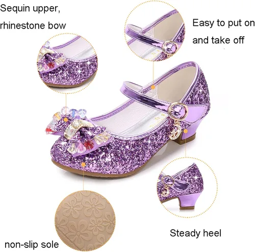 Miniatura 2 de Zapatos de princesa para niños y niñas, con lentejuelas y diamantes de imitación, zapatos de baile de cristal para niños (morado, 5 años)