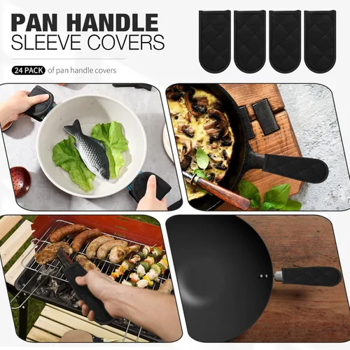 Miniatura 5 de Dandat Juego de 24 fundas de mango caliente para reemplazo diario, fundas de mango de bandeja de regalo, fundas resistentes al calor, funda de Negro