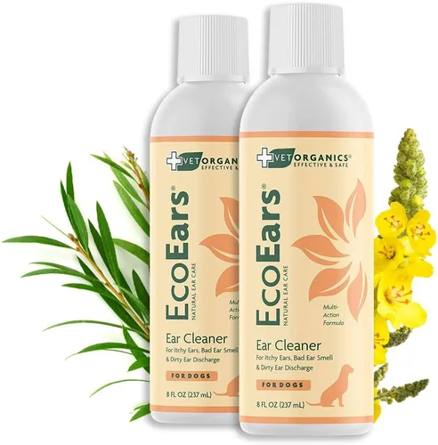 Vet Organics EcoEars Limpiador de oídos para perro, fórmula natural para acumulación de olor y cera, limpia suavemente las orejas de perro, paquete