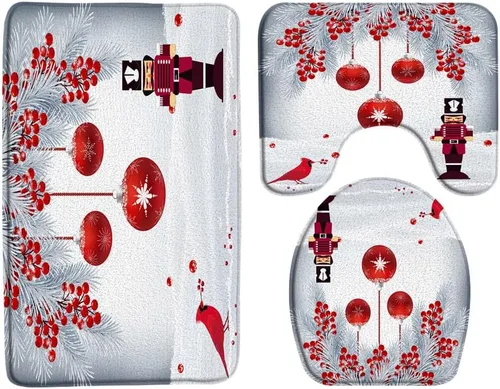 Miniatura 10 de Sunhe Tapete de baño de gnomo de Navidad, lindo gnomo, folklore, elfos, rojo y negro, búfalo, a cuadros, pino, bolas de Navidad, decoración de baño