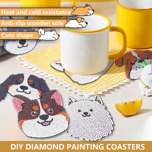 Miniatura 3 de 8 piezas de posavasos de pintura de diamantes en forma de perro para bebidas, kits de pintura de diamantes de perro DIY con soporte, posavasos