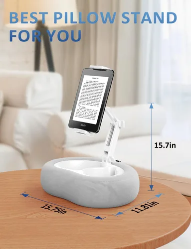 Miniatura 7 de Soporte para tableta y lector electrónico con almohada de felpa suave y 2 bandejas desmontables, soporte ajustable para tableta para cama o regazo