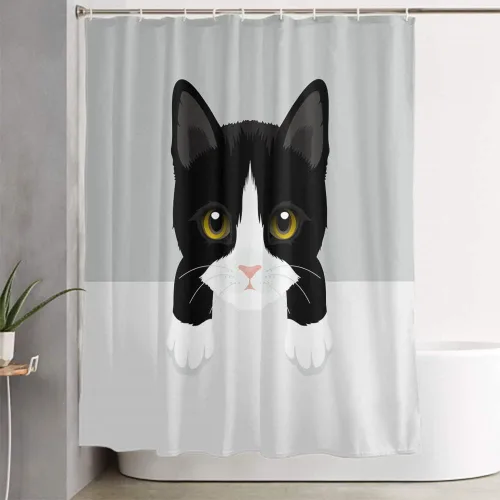 Miniatura 2 de LOKMU Juego de 4 cortinas de ducha con alfombras antideslizantes, cubierta para tapa de inodoro y tapete de baño, esmoquin de animales y gatos