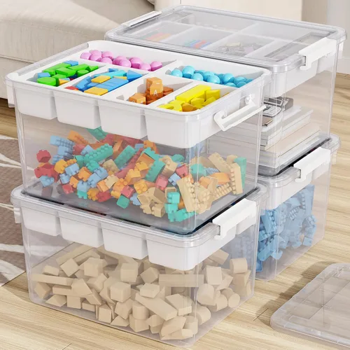 Miniatura 13 de Contenedores de almacenamiento apilables de 40 cuartos con tapas y bandejas, cajas de plástico transparente con separadores, contenedores portátiles