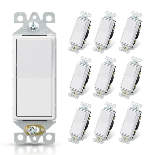 Miniatura 44 de ELEGRP Interruptor de luz decorativo de un solo polo con placa sin tornillos, 15 A 120-277 V, reemplazo del interruptor basculante de paleta