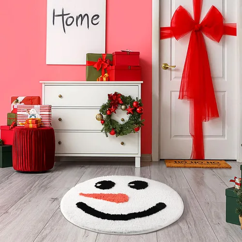 Miniatura 5 de Ceenna Alfombra de baño de Navidad, tapete de baño blanco con muñeco de nieve de 24 x 24 pulgadas, absorbente, tapete antideslizante y lavable