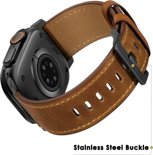 Miniatura 2 de UUPWPOKT Correa de cuero compatible con Apple Watch Ultra 3/2/1 de 49 mm, 46 mm, 45 mm, 44 mm, 42 mm para hombres, correa de cuero genuino