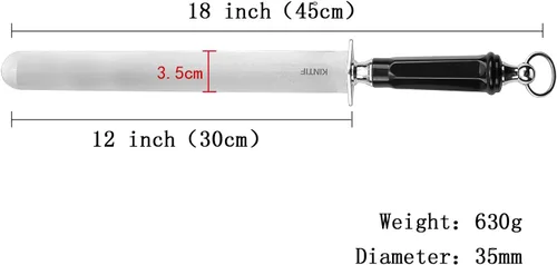 Miniatura 6 de Varilla de afilar de acero de alta resistencia de 12 pulgadas, alta dureza, corte fino, ideal para cuchillos de carnicero y cuchillos de chef