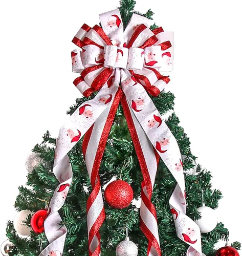 Miniatura 6 de Decoración para Árbol de Navidad, Lazo para Corona Navideña, 52 * 13 pulgadas, Adorno Grande con Patrón de Muletas para Decoración de Árbol