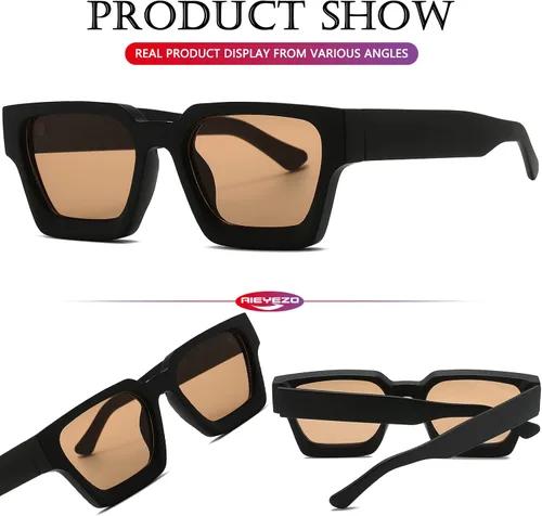Miniatura 22 de AIEYEZO Gafas de sol cuadradas para mujeres y hombres, gafas de sol cuadradas con montura gruesa, estilo de diseñador simple
