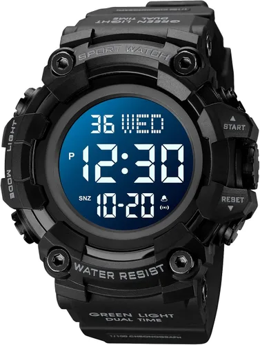 Miniatura 19 de FANMIS Reloj deportivo de cuarzo digital multifunción militar para hombre, impermeable, con alarma, LED, azul