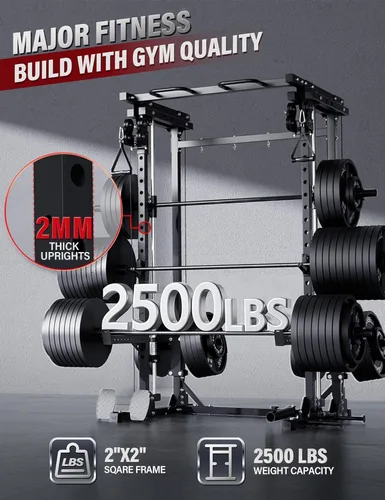 Miniatura 2 de MAJOR FITNESS Drone3 Smith Machine, 2500 libras todo en uno para gimnasio en casa con sistema de polea doble para cable cruzado, barras de dominadas