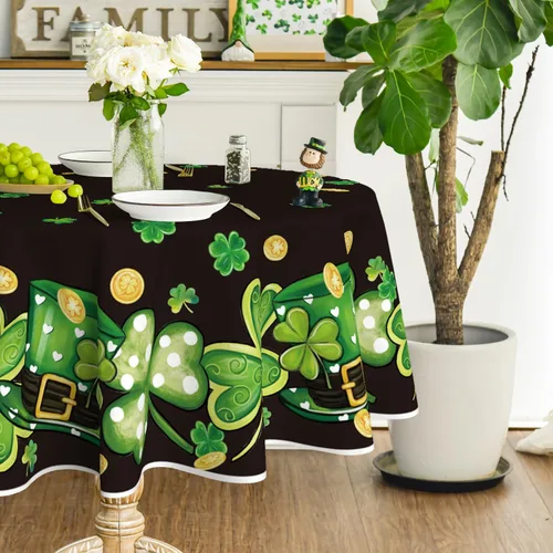 Miniatura 7 de Horaldaily Mantel del Día de San Patricio de 52 x 70 pulgadas, sombrero de trébol blanco lavable para fiesta, picnic y cena