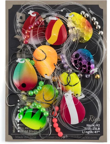 Miniatura 8 de Dr. Fish 10 Pack Walleye Rigs Kit, 47 Inches, 15LB Mono Crawler Harness Walleye Float Rig Colorado Spinner Octopus Hooks for Freshwater Trolling