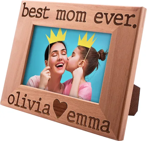 Best Mom Ever, marco de fotos personalizado, regalo del día de la madre, 4 x 6 pulgadas, marcos grabados personalizados con nombres, regalos del día