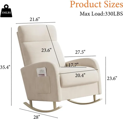 Miniatura 3 de HIPIHOM Mecedora para guardería, silla deslizante tapizada con bolsillo lateral, moderna silla de guardería con respaldo alto y patas de metal
