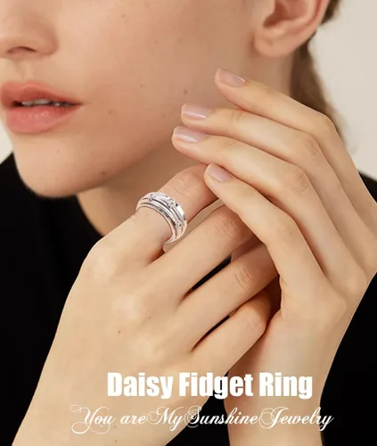 Miniatura 15 de Anillo giratorio para aliviar la ansiedad con margaritas You Are My Sunshine Flower Fidget Ring de plata esterlina TDAH para aliviar el estrés