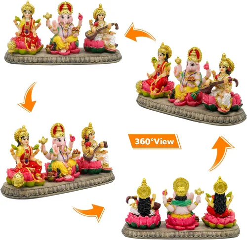 Miniatura 5 de BangBangDa Estatua hindú de Ganesh Lakshmi Saraswati – 3.9 pulgadas de alto Dios indio Lakshmi Ganesha Saraswati Estatuilla de ídolo hindú Diwali