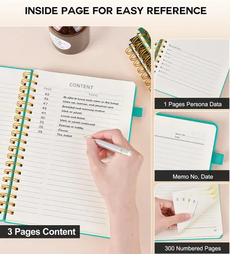 Miniatura 5 de Cuaderno de espiral para mujeres y hombres, 300 páginas rayadas numeradas, con rayas universitarias, cuaderno A5 encuadernado en espiral de tapa Azul
