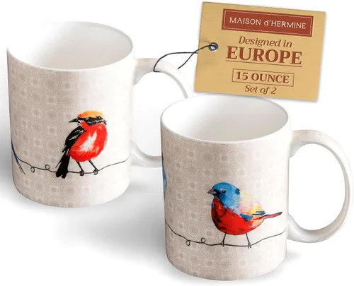 Miniatura 200 de Maison d' Hermine Taza de café con asas, tazas de porcelana fina de hueso, paquete de dos tazas de té para bebidas calientes, capuchino, latte, 015
