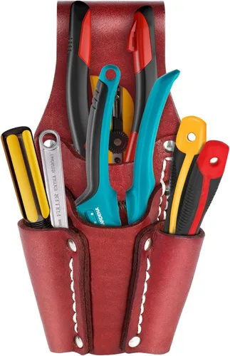 Miniatura 3 de Bolsa de herramientas de cuero, bolsa de herramientas de electricista con 4 bolsillos, resistente y duradera, para cualquier electricista/soldador
