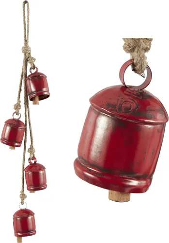 Miniatura 5 de Deco 79 Racimo de Campanas Decorativas de Metal para Interiores y Exteriores Campana de Meditación con Cuerda Colgante de Yute, Campana de Vaca 4" x