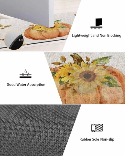 Miniatura 3 de Tapete de baño de arpillera con calabaza para bañera, antideslizante, de secado rápido y absorbente, tierra de diatomeas, fregadero, dormitorio