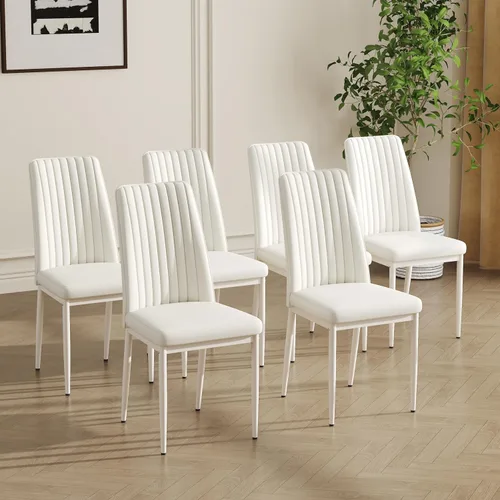 Miniatura 16 de Sillas de Metal Negro, Juego de 4 Sillas de Comedor Modernas con Cuero Sintético PU y Patas Cromadas de Alto Respaldo para Comedor, Cocina, Sala
